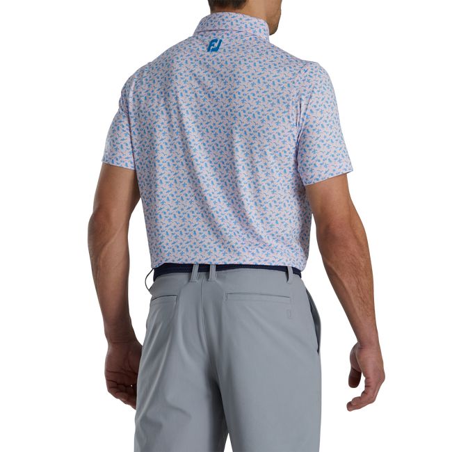 Footjoy Turn Fit Beach Print Lisle Self Collar Hemd Herren Rosa Blau | TOAVGCD-04