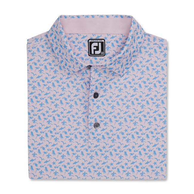 Footjoy Turn Fit Beach Print Lisle Self Collar Hemd Herren Rosa Blau | TOAVGCD-04