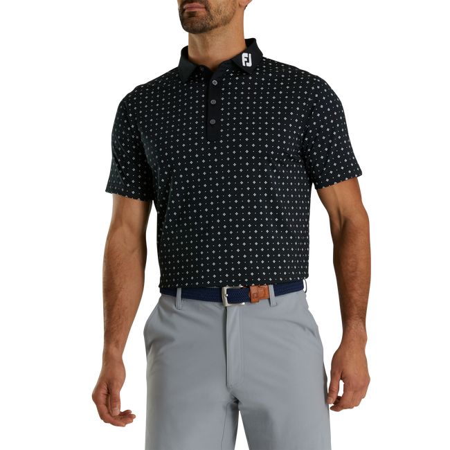 Footjoy Turn Fit Deco Print Self Collar Hemd Herren Schwarz | LJGBPUZ-69