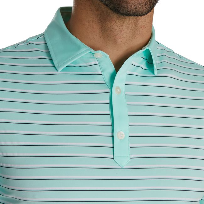 Footjoy Turn Fit Multi-Stripe Lisle Self Collar Hemd Herren Türkis | IHDBKTE-63